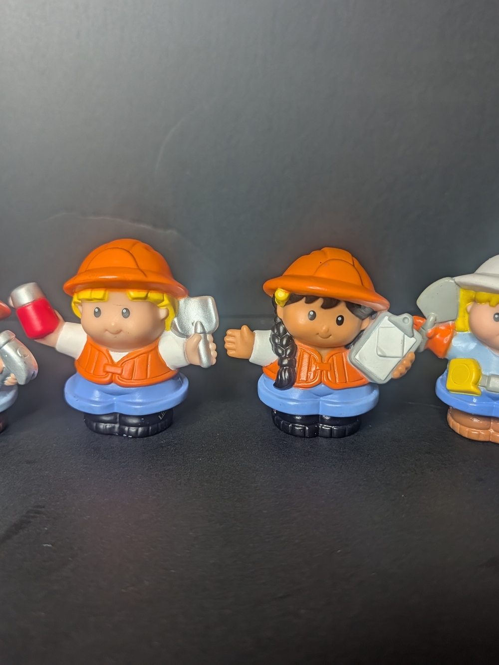 Vintage Fisher-Price Orange-Helmet Construction Worker Little People Figures